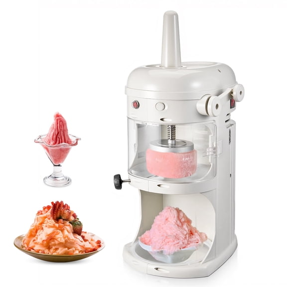 KFFKFF Electric Ice Shaver and Crusher, 220lbs/hr Fluffy Ice & Snow Cone Maker, 250W 1500RPM Tabletop Shaved-Ice Machine for Home, Events, and Snack Bars (White)