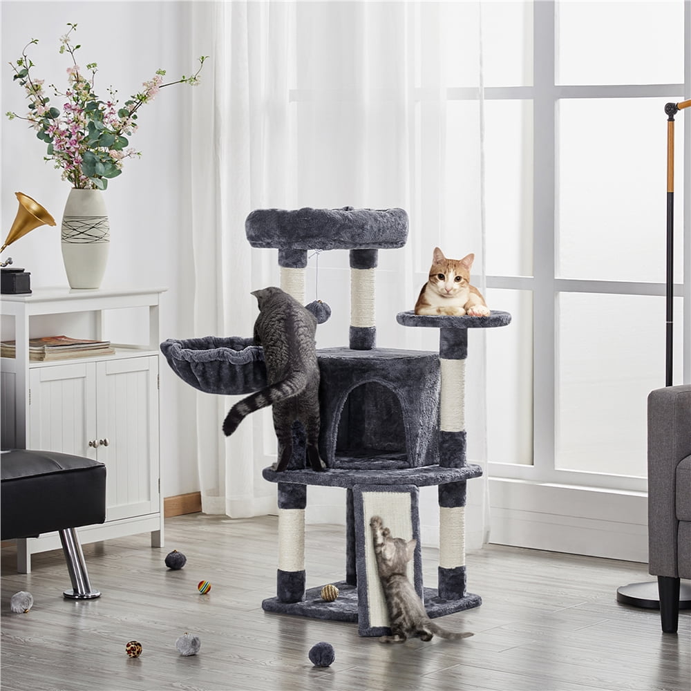 Alden Design 42"H Multilevel Cat Tree Tower with Condo and Perches, Dark Gray