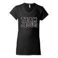 thumbnail image 2 of Wild Bobby Varsity Team Jesus Inspirational/Christian Women Standard V-Neck Tee, Black, Small, 2 of 5