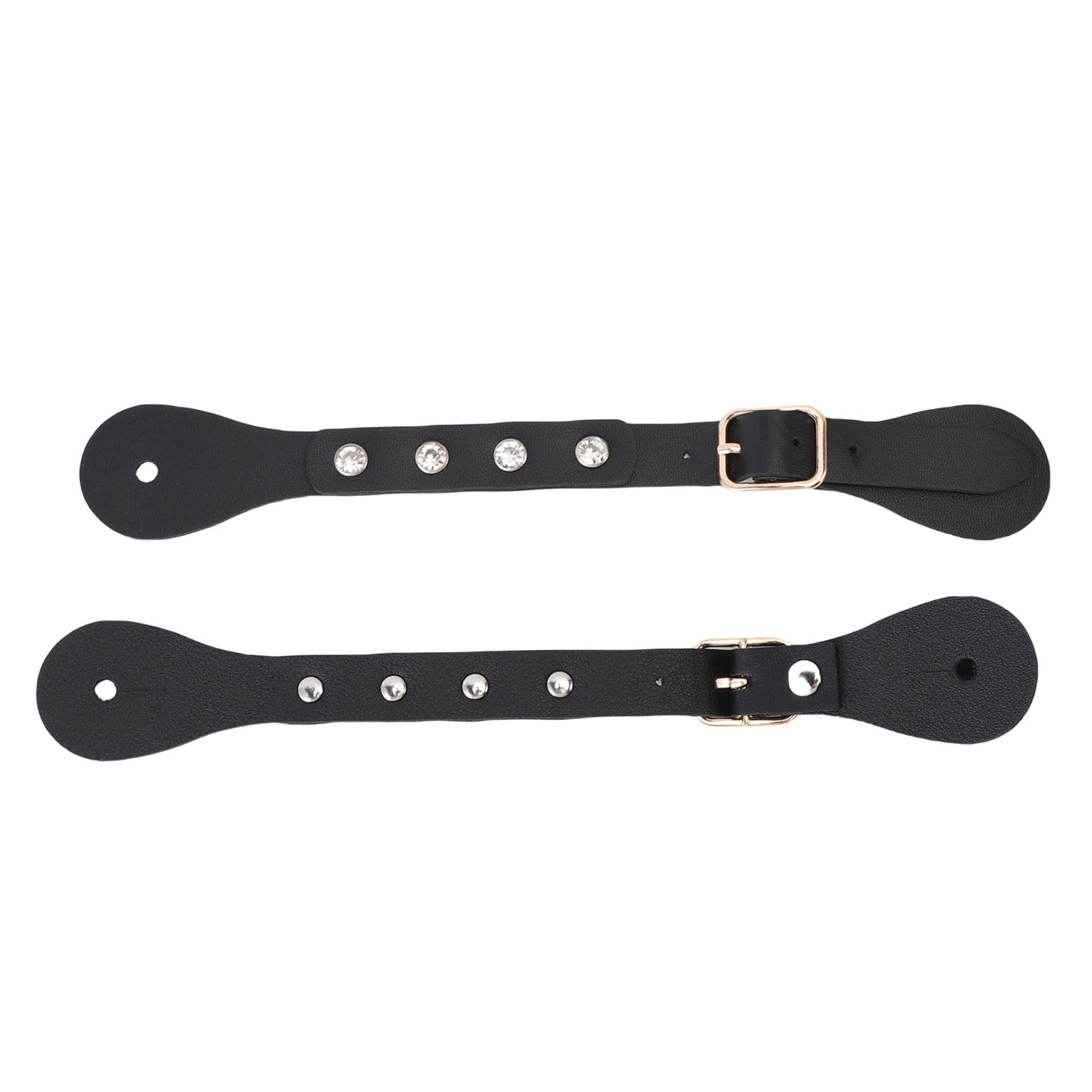 Durable Adjustable Synthetic Leather Horse Riding Spur Straps Vintage Western Boot Equipment Accessories with Elegant Rhinestone Decor 8.7 Inches / 22 cm Black 1 Pair
