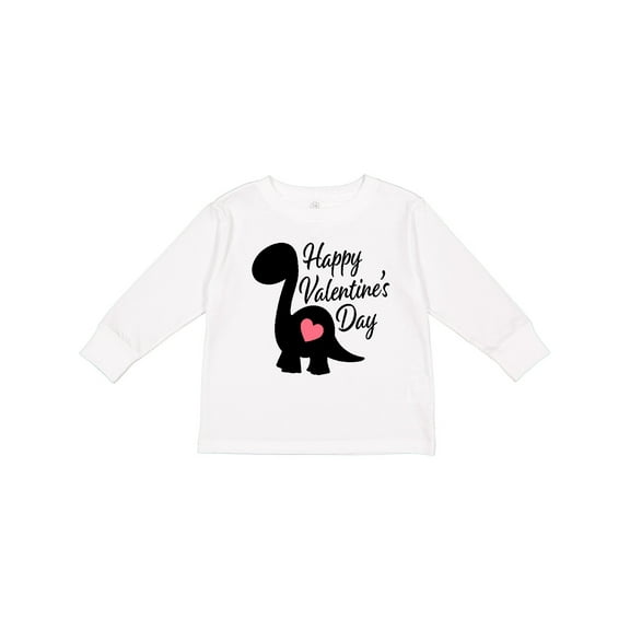 Inktastic Happy Valentines Day with Dinosaur Silhouette and Heart Boys or Girls Long Sleeve Toddler T-Shirt