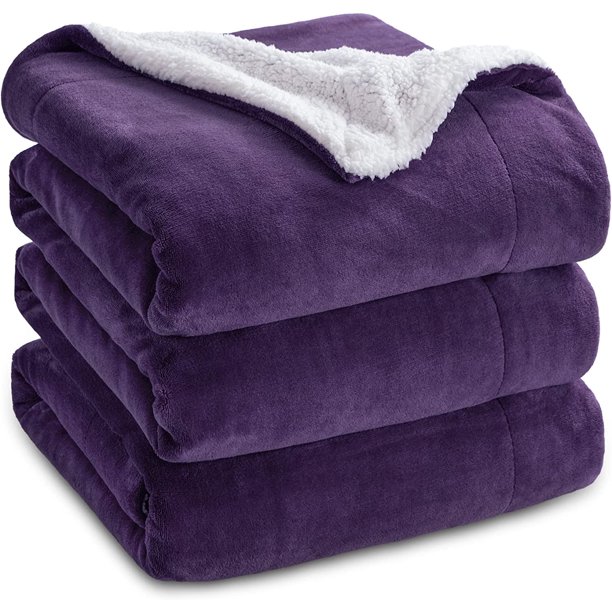 Bedsure Sherpa Fleece Queen Blankets Purple Thick and Warm Blankets