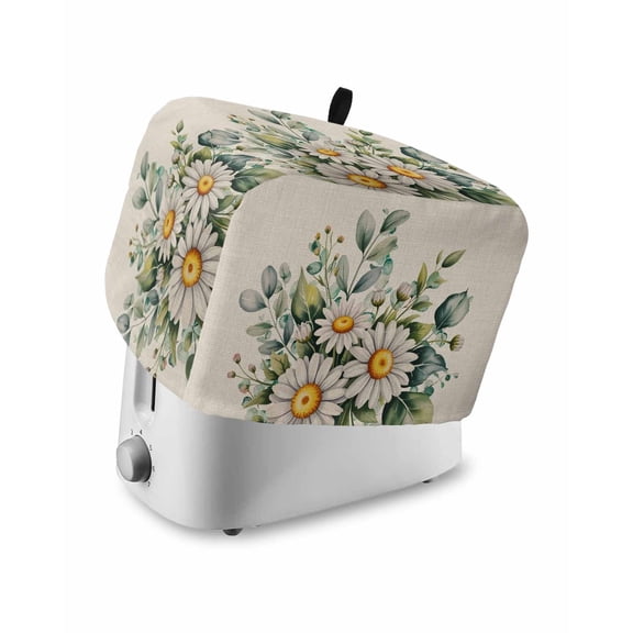 Daisy Flower Toaster Cover 4 Slice, Large Kitchen Appliance Covers, Vintage Farmhouse Rustic Floral Plant Toaster Oven Cover with Loop, Bread Machine Cover Polyester Dust Cover Protection