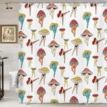 Funny Mushroom Butt Shower Curtain, Fun Cute Sexy Butt 70S 80S Fabric Shower Curtains for Bathroom Hippie Psychedelic Aesthetic Colorful Unique Cool Cloth Black Shower Curtain with 12 Hooks,70X70