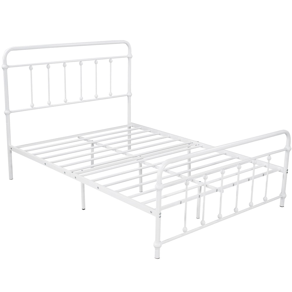 Full Size Platform Bed Frame, Modern White Metal Bed Frame with