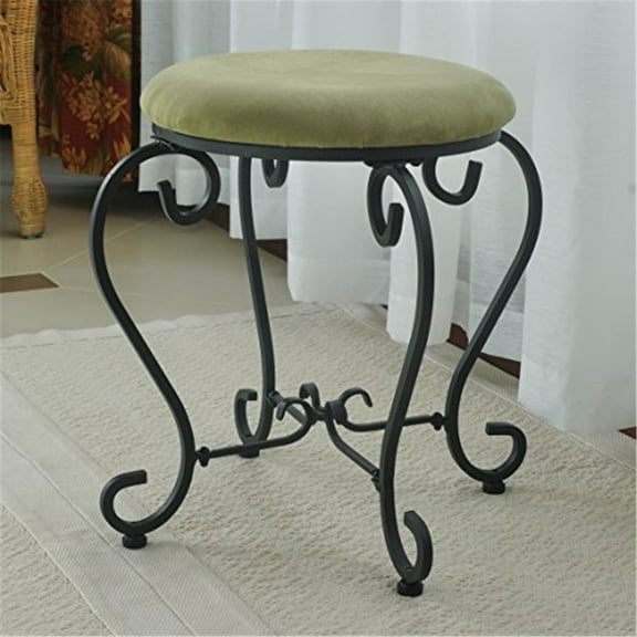 Round Iron Vanity Stool - Old World Charm Accent Seating with Cushion - Stylish Home Decor