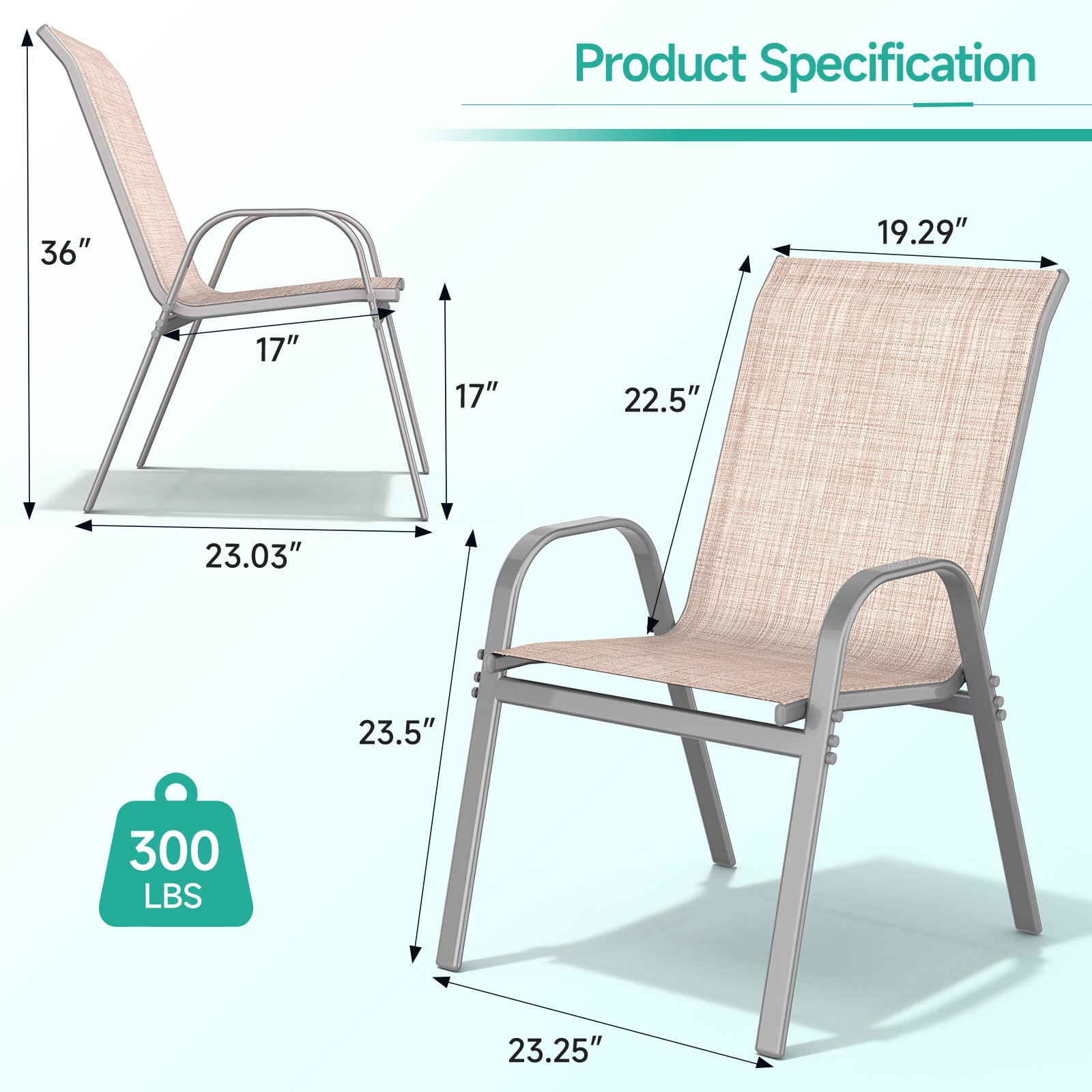 Dovov Outdoor Patio Dining Chairs Set of 6, Outdoor Textilene Stacking Chairs Patio Stackable High Back Armchairs, Beige