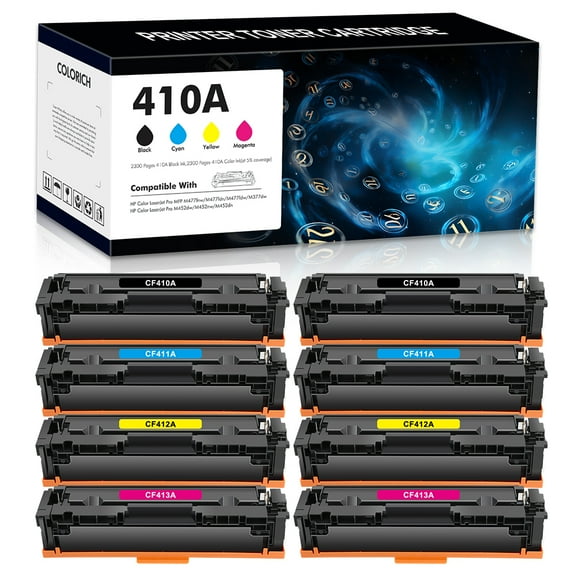 410A Toner Cartridges Compatible for HP 410A CF410A Color Laserjet Pro MFP M477fnw M477fdw M477fdn M452dn M452nw M477 M452 M377 410X CF410X Printer Ink, Pack-8