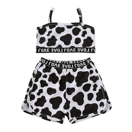 

Baby Girls Clothes Baby Essentials Toddler Kids Baby Girls Gallus Milch Cow Print Tops+Print Short Pants Set on Clearance