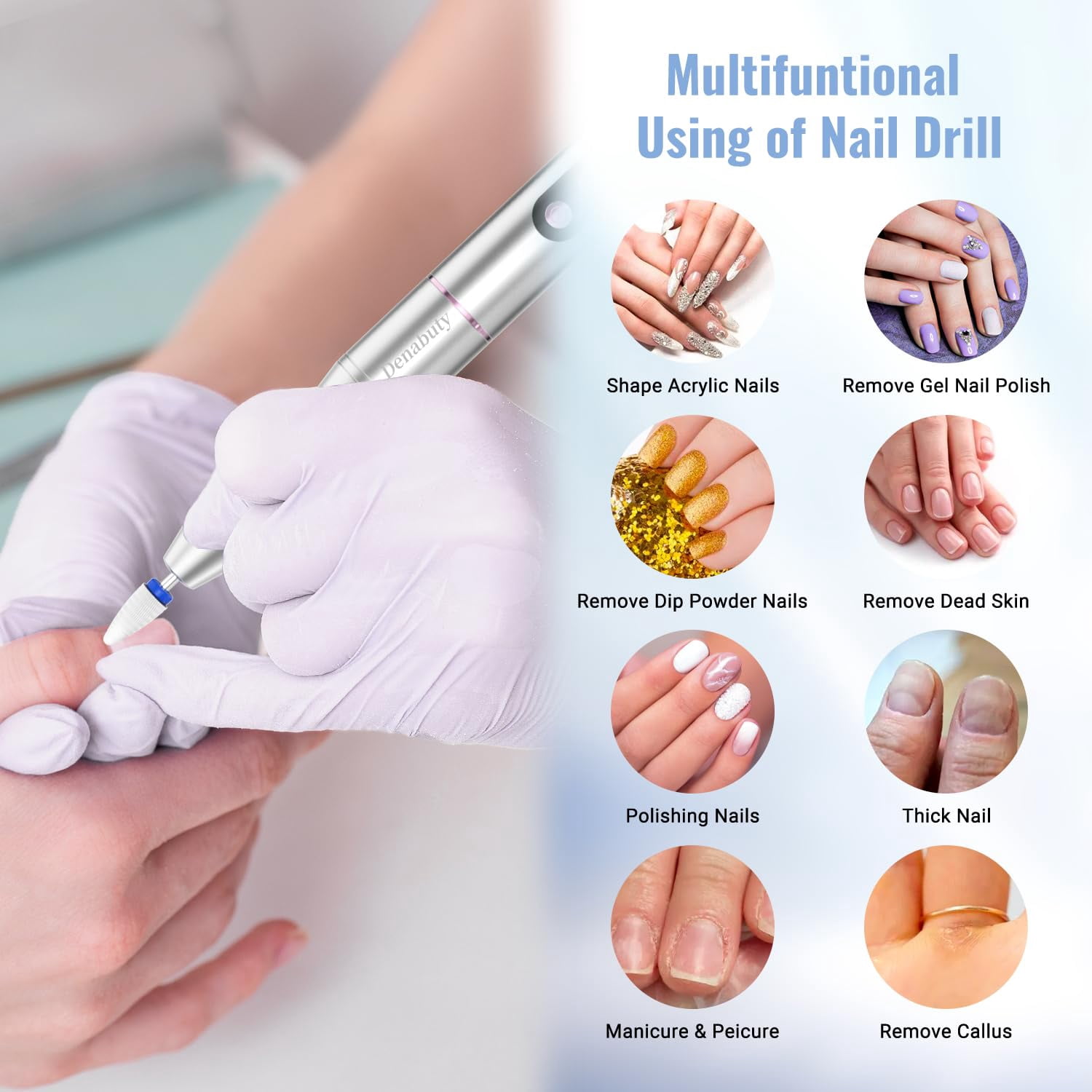 Cordless Electric Nail Drill File: 35000RPM Professional Nail Drill Machine with UV LED Nail Lamp Charging Base, Manicure Pedicure Kit E File for Acrylic Gel Dip Powder Polish Silver