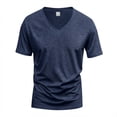 thumbnail image 2 of V Neck T Shirts for Men Short Sleeve Breathable Lightweight T-Shirt Summer Fashion Casual Pure Color Classic Fit T Shirt Dark Blue L, 2 of 4
