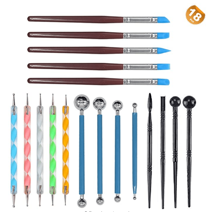 Chainplus 18 Pcs Kit d'Outils de Pointillage Argile Poterie Sculpture Ensemble d'Outils de Modélisation Kit de Peinture sur Roche Incluant Stylet à Bille Outils de Sculpture en Argile Stylos à Pointe en Caoutchouc pour Embossage Art, Coloriage, Peinture sur Ongles