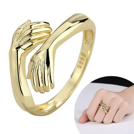 

DTOWER Creative Alloy Hands Embrace Open Rings Adjustable Couple Ring for Valentine s Day Birthday Anniversary