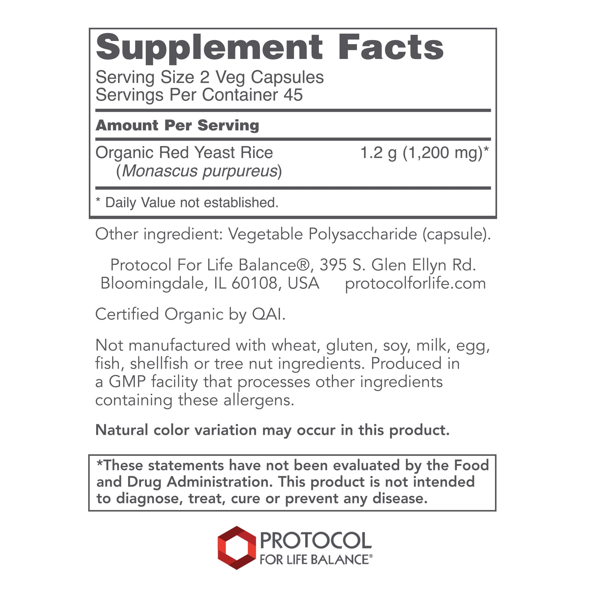 Protocol for Life Balance Red Yeast Rice Extract 600 mg - Traditional Herbalism - 90 Veg Caps