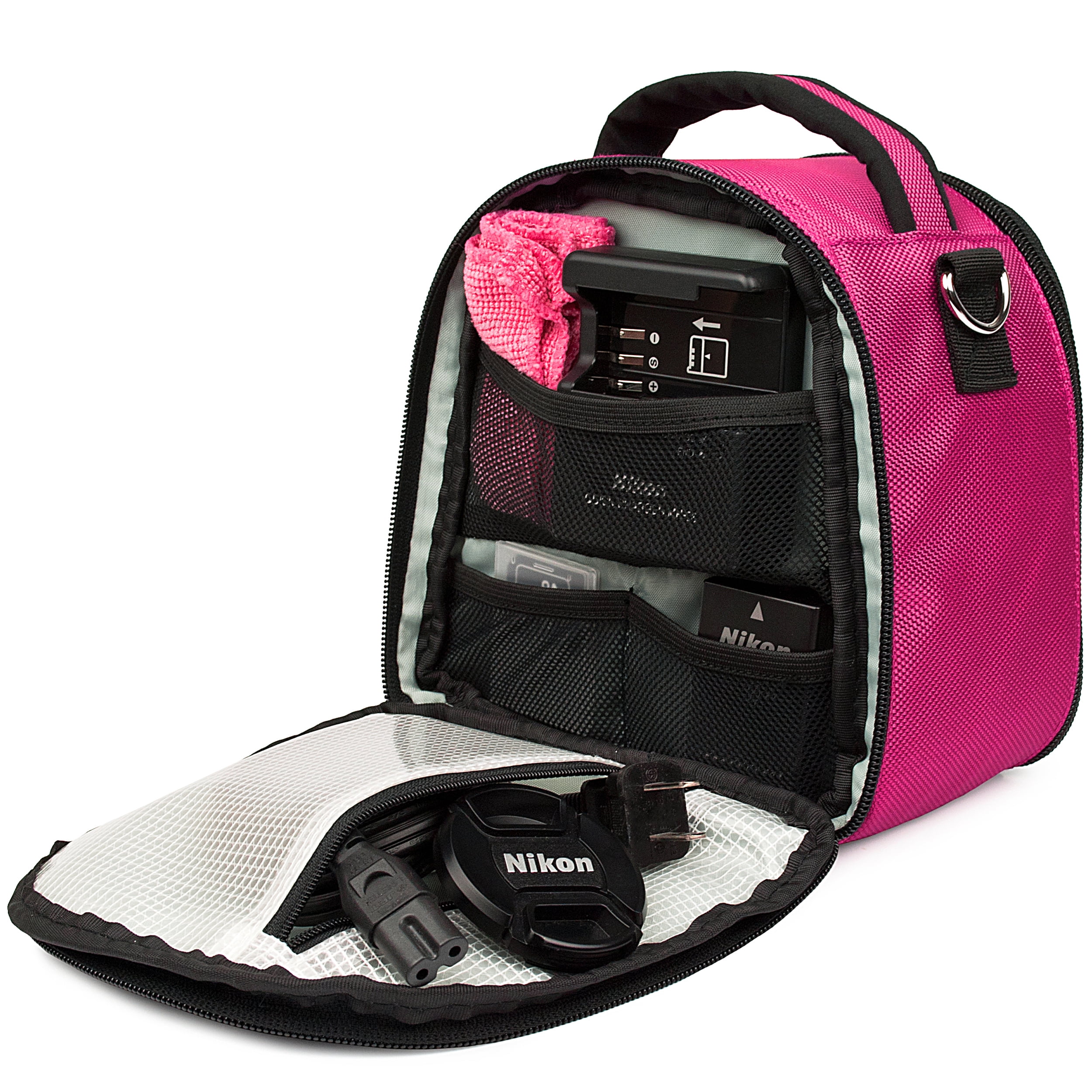 Hot Pink Compact DSLR Camera Case Shoulder Bag with Adjustable Strap, Travel Camera Protector Bag for Canon Nikon Sony Olympus Digital Cameras