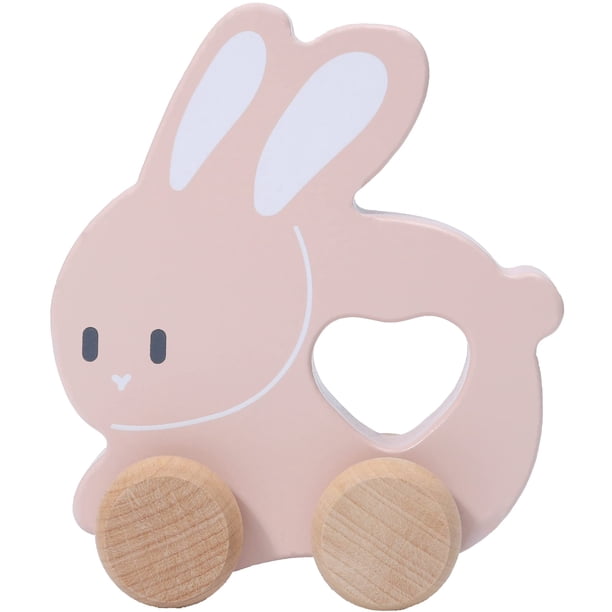 Montessori Mama Juguete de madera para empujar y tirar, conejo, juguete para bebé, juguetes vintage para tirar, actividad de aprendizaje, seguro, ideal para el desarrollo de habilidades y tiempo de ju