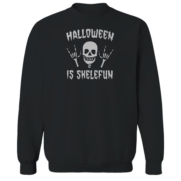 Halloween Halloween Is Skelefun Graphic Black Men's Cotton Pullover Sweatshirt