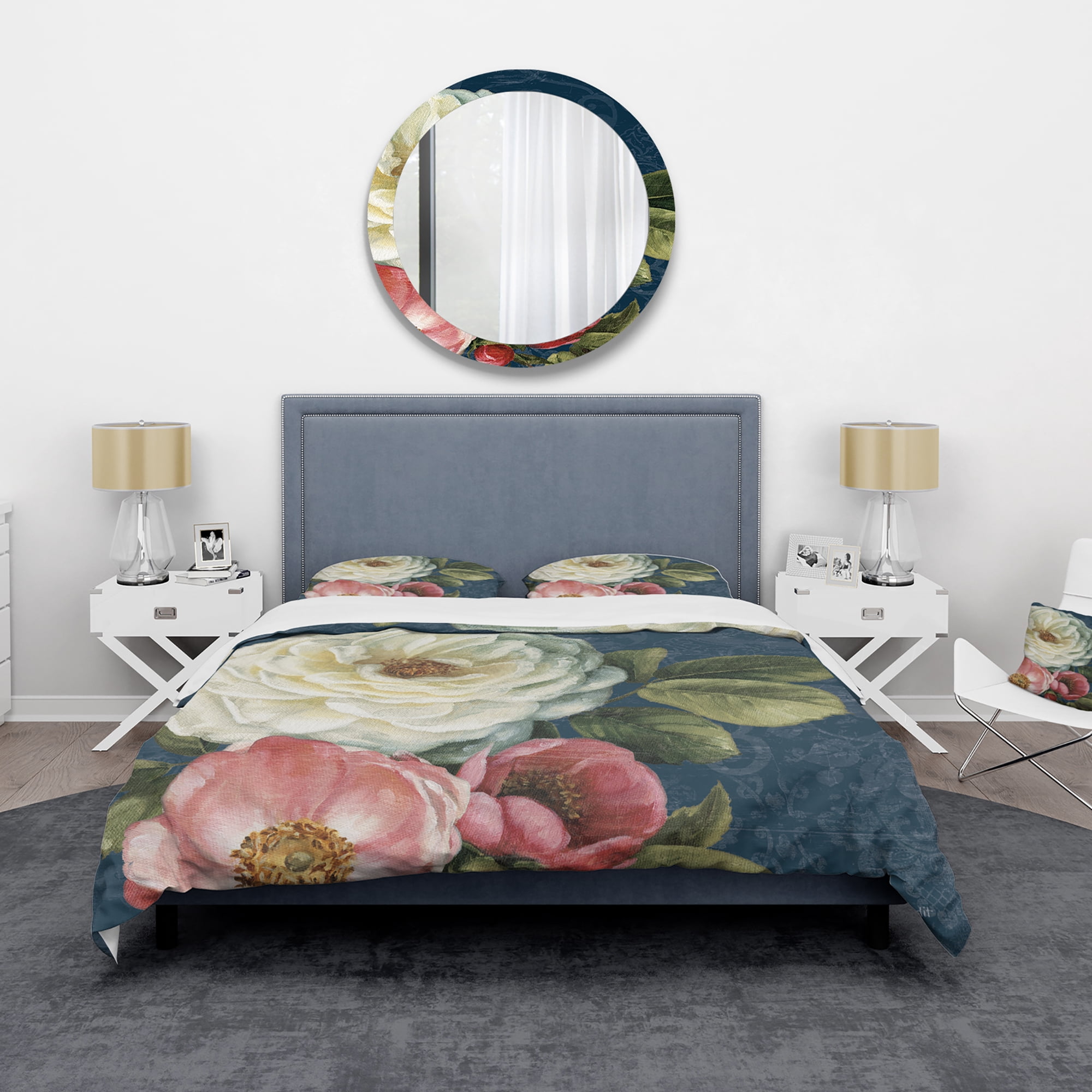 Designart 'White and Pink Damask Rose Flowers' Shabby Duvet Cover Set