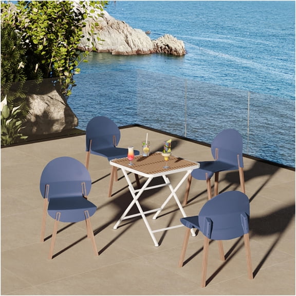 JERFIT 4-Piece Patio Dining Set with Folding Table, Grey-Blue Chairs & White Table for Indoor Outdoor Use