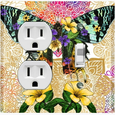 Metal Light Switch Plate Cover Unique Colorful Floral Butterfly Yellow Mandala BUT025