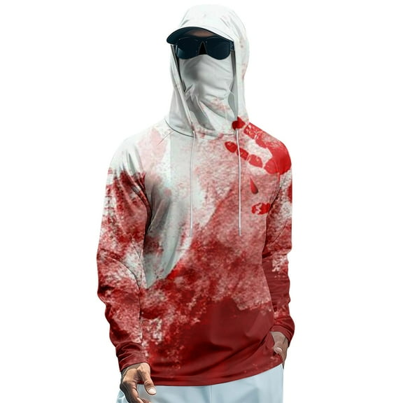 Drmagiyhm Halloween Men's Lightweight UPF 50 Shirt Cooling Spf Fishing Hoodies Long Sleeve Hooded Shirts Quick-Dry UV Protection Shirts with Face Mask Hot Pink