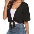 thumbnail image 6 of Summer Shrugs for Women Cropped Cardigan Short Sleeve Open Front Sheer Shawl Cardigans Lightweight Chiffon Bolero Black XL, 6 of 7