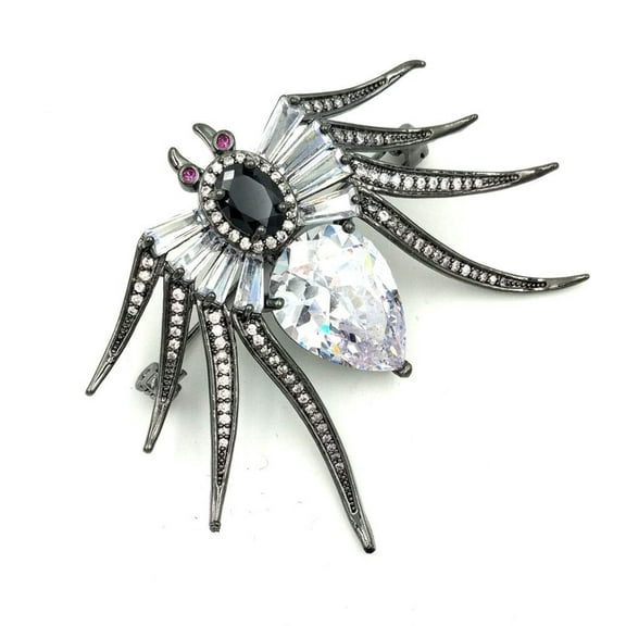 Jewelblings Antique Baguette Cut Pear  Oval CZ Eight-Legged Red Eyes Black Spider Brooches Pin