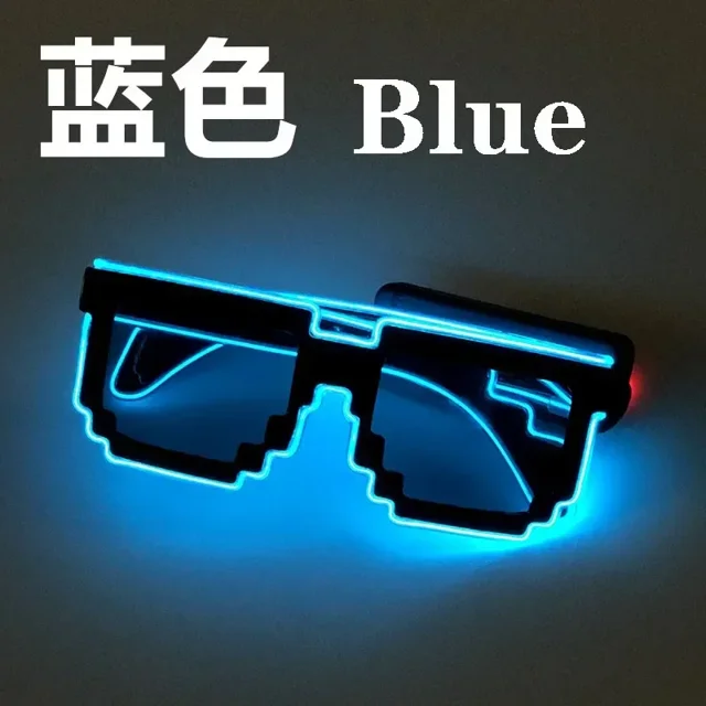 Gafas de 8 bits con cable EL, gafas con luces LED intermitentes, suministros para fiestas, gafas luminosas, gafas de sol brillantes para fiestas de festivales