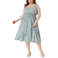 thumbnail image 2 of Vestido sin mangas de cuello cuadrado con flores y cintura elástica para mujeres de tallas grandes Agnes Orinda, 4X, verde oscuro, para el Día de la Madre, 2 of 6