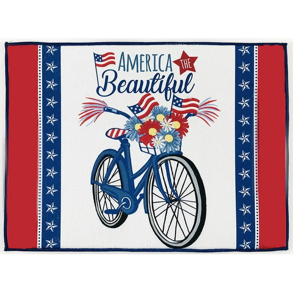 Patriotic Microfiber Drying Mat, Bicycle USA Flags Red White Blue, 15 x 20 inches
