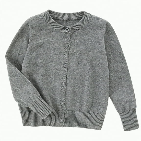 Hessimy Kids Cardigan Long Sleeve Solid Color Button Sweater Girls Boys Crew Neck Winter Warm Sweater Button Cardign Pullover Knit School Uniforms Lightweight (Grey,11-12 Years)