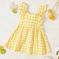 thumbnail image 5 of PatPat Toddler Girl Dresses Little Girls Summer Clothes Button Plaid One Piece Flutter Sleeve Strap Dress, Yellow, 18M-6 Years, Clearance, 5 of 7