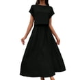 thumbnail image 2 of asdoklhq Summer Wedding Guest Dresses For Women Black Cocktail Dress Summer Crew Neck Short Sleeve Top & Midi Skirt Piece Set Black XL, 2 of 8