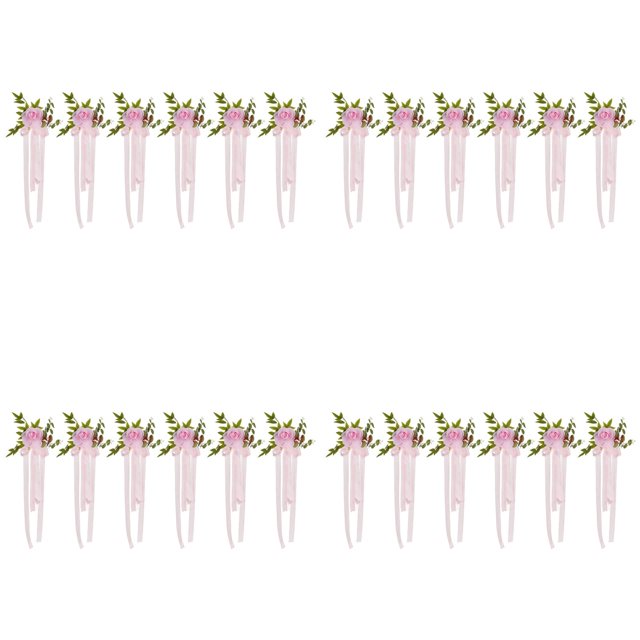 Fleurs de Dossier de Chaise de Mariage 6 Pcs - Décorations Florales de Roses pour Banc avec Feuilles et Rubans - Déco de Chaise d'Allée pour Église, Cérémonie, Banc et Décoration de Réception de Mariage