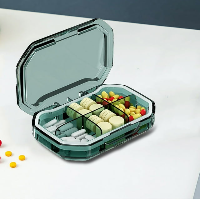 PRETXORVE Sturdy Waterproof Travel Size Tablet 6 Compartments Small Pharmaceutical or Small Jewelry Mini Container Gray Blue Green