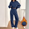 thumbnail image 2 of Soyumi Trendy Workout Pajamas Matching Sets Tracksuits Lightweight Long Sleeve tops and Pants Sleepwear Cardigan Gaucho Baggy Silk Pajama Wide Leg Pants Sweatsuits Casual Going Out Satin, Navy, 2 of 8