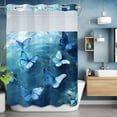 thumbnail image 6 of No Hook Shower Curtain with Snap in Liner, Ocean Butterfly Nature Coastal Hawaii Waterproof Bath Curtain Double Layers with See Through Top Window, Summer Sea Wave Beach Hotel Shower Curtains 48x72in, 6 of 9