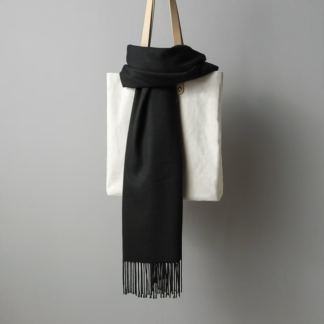 Bufanda grande de otoño e invierno para mujer, chal cálido con borlas, color sólido, cachemira gruesa, uso doble