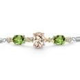 thumbnail image 3 of 925 Silver & 10K Yellow Gold Peach Morganite Green Peridot & Lab Grown Diamond Bracelet for Women | 4.90 Cttw | Gemstone October Birthstone | Oval 10X8MM and 8X6MM | Fully Adjustable 9 inch, 3 of 5