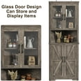 thumbnail image 4 of 67''H Rustic Grey Tall Farmhouse Corner Storage Cabinet with 4 Tempered Glass Doors and Barn Doors, Narrow Bathroom Cabinet with 5 Adjustable Shelves, Corner Hutch for Kitchen, Dining Living Room, 4 of 17