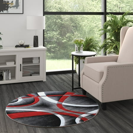 Masada Rugs High Quality Hand Carved Round Area Rug Modern Contemporary Red Grey White Black (4 Feet X 4 Feet) Round