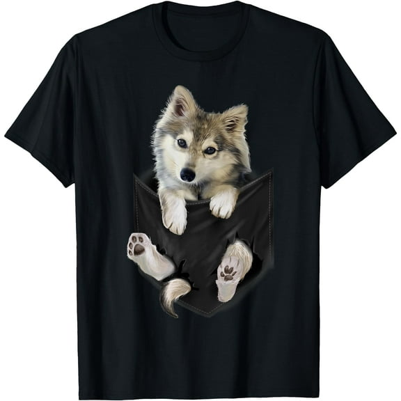Cute Wolf Cub Pup in the Pocket (Graphic Pocket) Wild Animal Lover Unisex T-Shirt for Men Women Kids Toddler