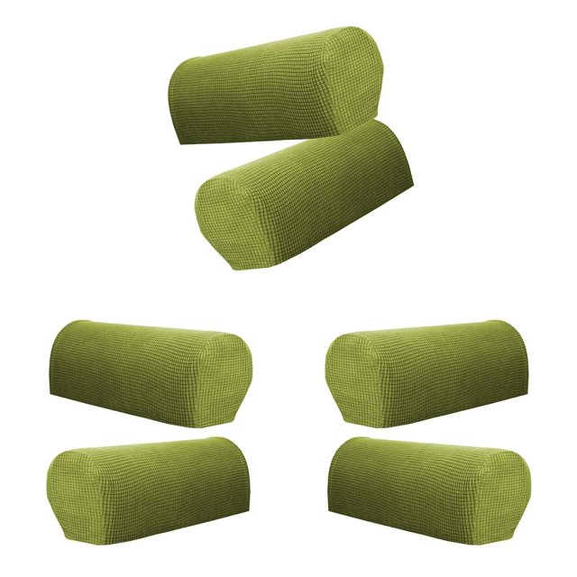 Set of 6 Flannel Checked Sofa Armrest Covers Protectors Soft Arm Slipcovers - Green