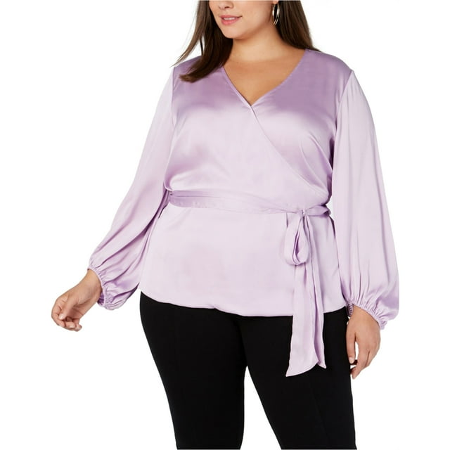 Women's Blouse Plus Satin Faux Wrap Ribbon Tie Belt 1X