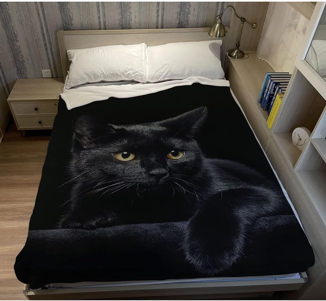 60"x80" Blanket Soft Fluffy Flannel Fleece Throw Black Cat