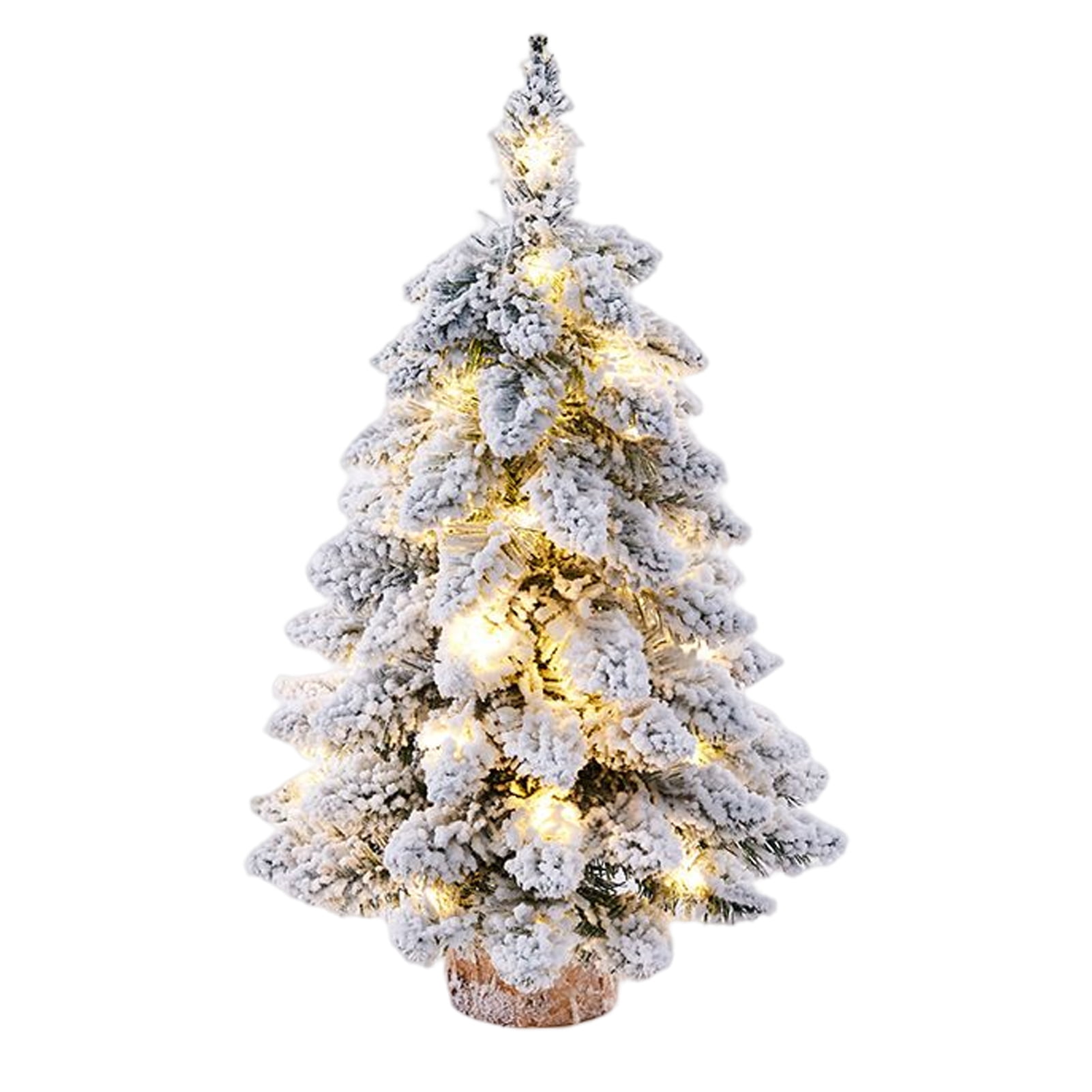 Prelit Tabletop Christmas Tree with LED Lights and Wood Base for Table
