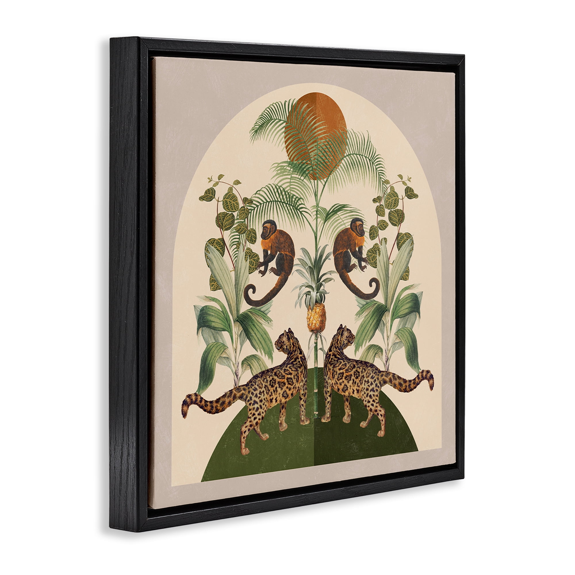 Stupell Industries Boho Jungle Animals Landscape Painting Black Floater Framed Canvas Art Print Wall Art, 25 x 25