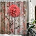 thumbnail image 3 of Farmhouse Flower Floral Shower Curtain, Rustic Red Dahlia Shower Curtain Set, Country Red Wild Garden Plant Waterproof Fabric Shower Curtain with Hooks, Surreal Bathroom Curtain, 69x84inch\u2026, 3 of 6