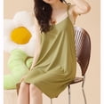 thumbnail image 3 of Defitshape Women's Cute Nightgown Ribbed Knit V Neck Summer Long Sleep Dress Sexy Lace Comfy Chemise Soft Cool Sleeveless Sleepwear Olive 12, 3 of 4