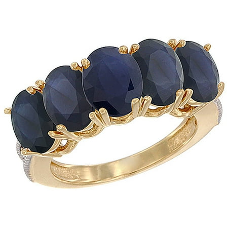 Natural Blue Sapphire Ring - 10K Yellow Gold Natural Blue Sapphire 1.14 ct. Oval 7x5mm 5-Stone Mother's Ring with Diamond Accents, sizes 5 to 10 with half sizes